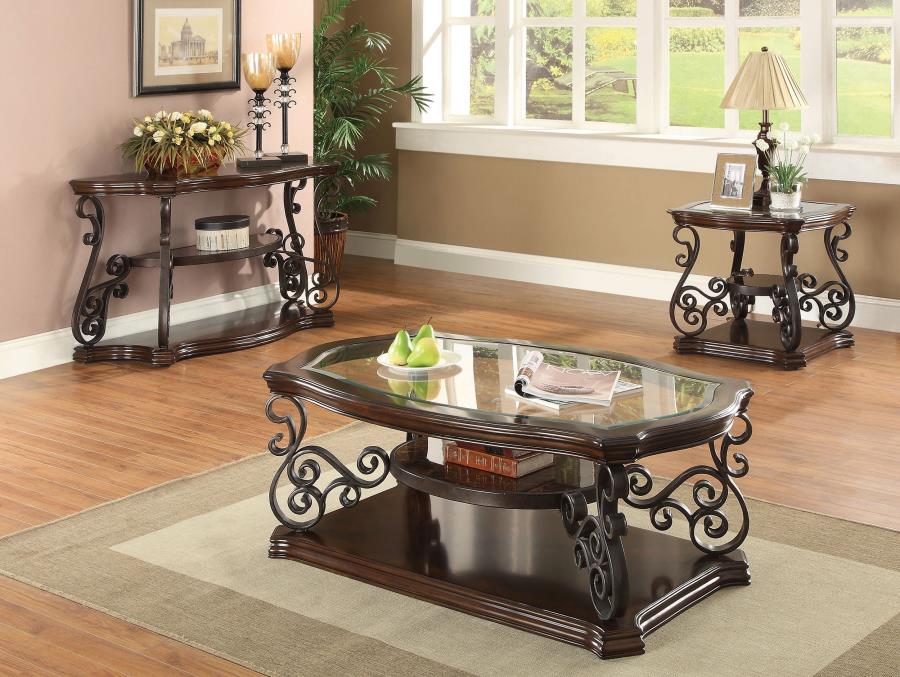Laney 1-shelf Glass Top Rectangular Coffee Table Dark Merlot