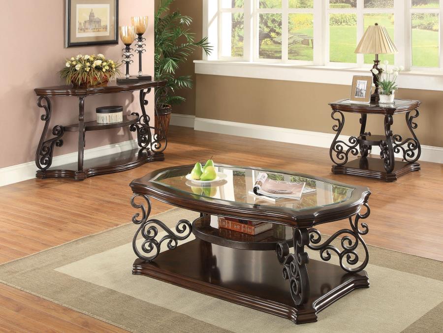 Laney Scrollwork Entryway Sofa Console Table Dark Merlot