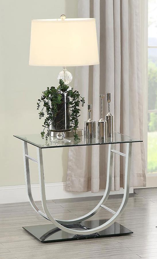 Danville Rectangular U-Shaped Glass Top Side End Table Chrome