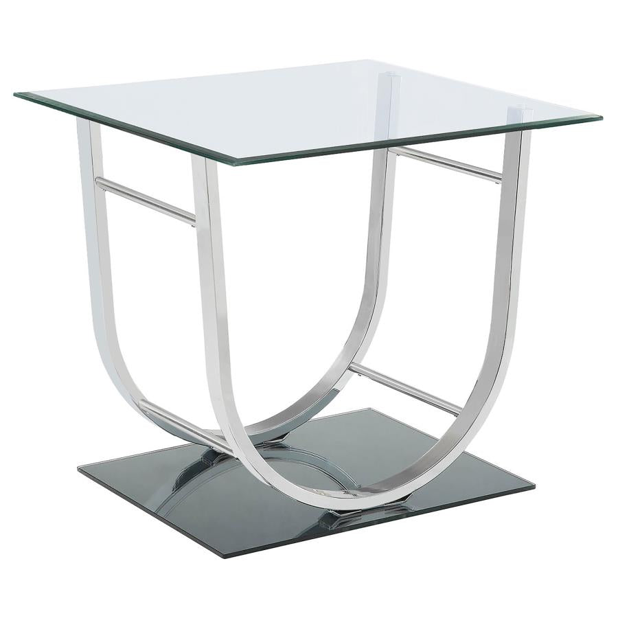 Danville Rectangular U-Shaped Glass Top Side End Table Chrome