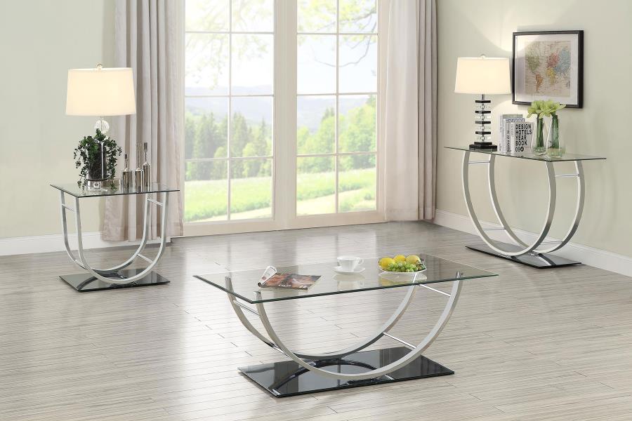 Danville Rectangular U-Shaped Glass Top Side End Table Chrome