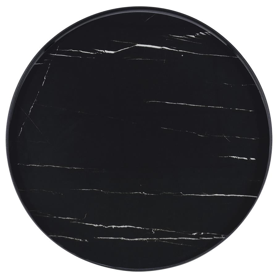 Briggs Round Marble Printed Glass Top End Table Black