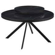 Briggs Round Marble Printed Glass Top Coffee Table Black