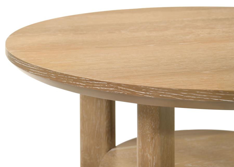 Ottowa Round Wood Side End Table with Shelf Light Oak