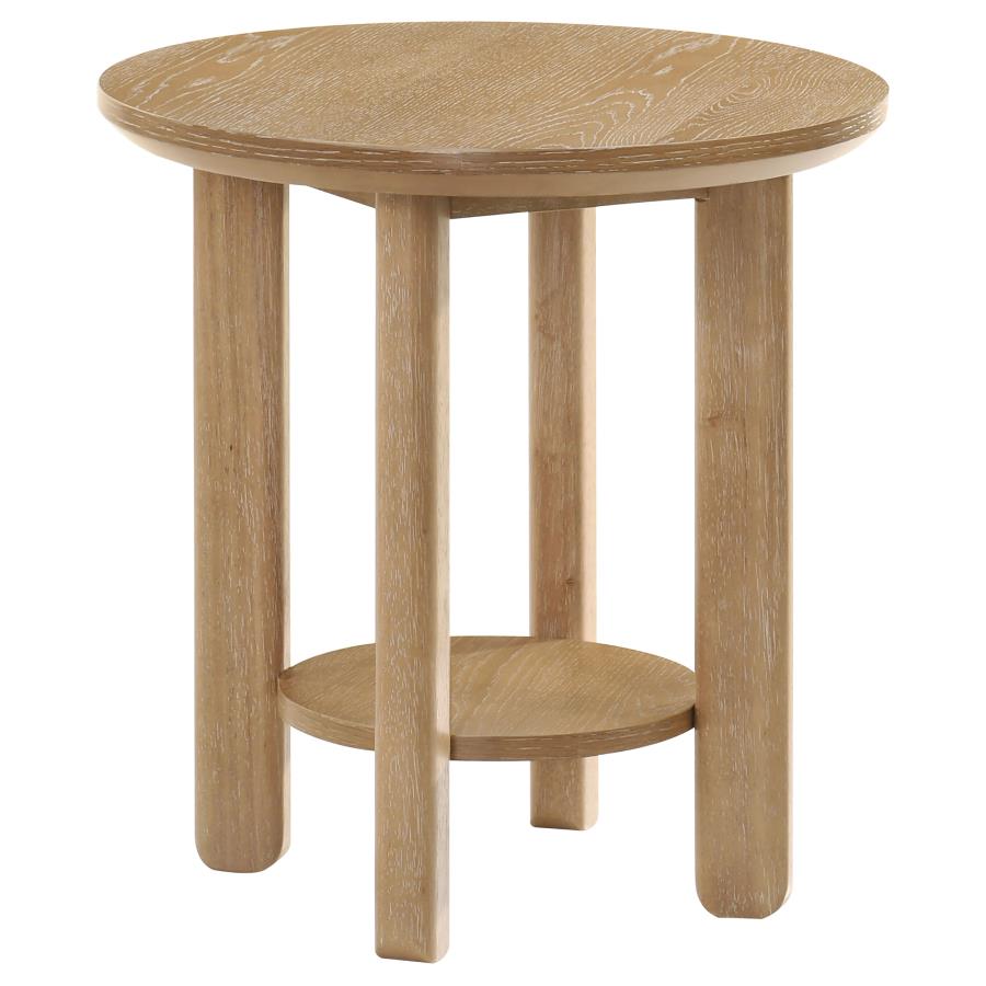 Ottowa 2-piece Round Wood Coffee Table Set Washed Oak