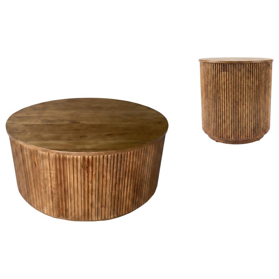 Coffey 2-piece Round Coffee and End Table Set Light Brown