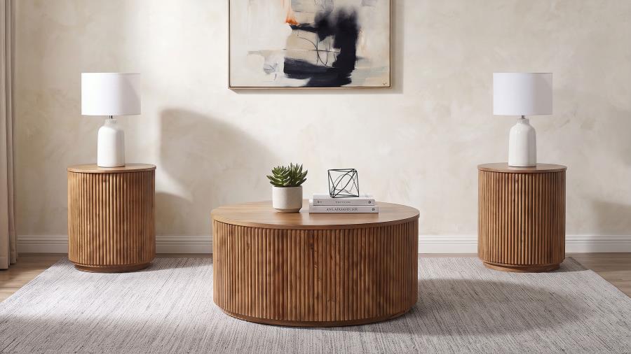 Coffey 3-piece Round Coffee and End Table Set Light Brown
