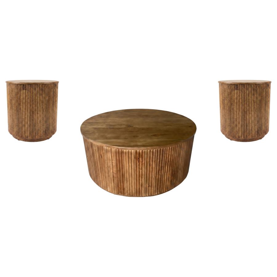Coffey 3-piece Round Coffee and End Table Set Light Brown