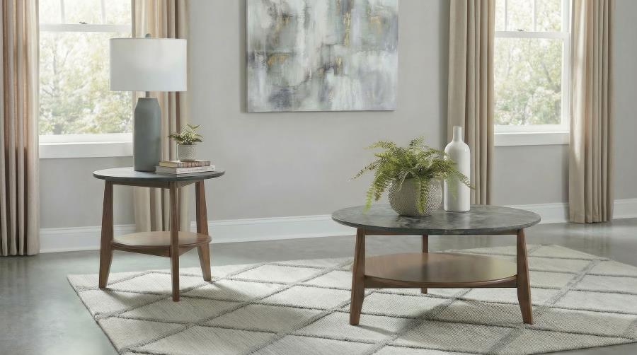 Bradley Round SmartTop End Side Table Smokey Grey and Brown