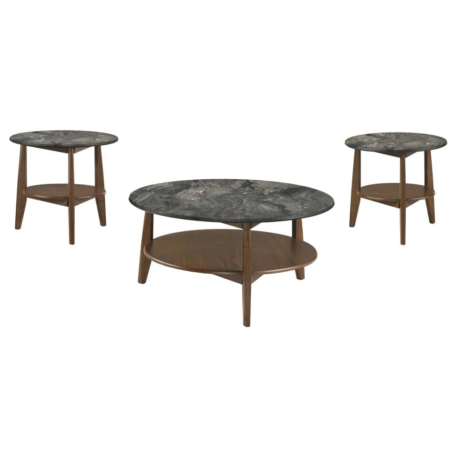 Bradley 3-Piece Round SmartTop™ Coffee Table Set Smokey Grey and Dark Brown