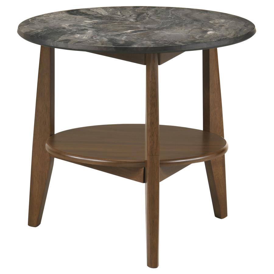Bradley 3-Piece Round SmartTop™ Coffee Table Set Smokey Grey and Dark Brown