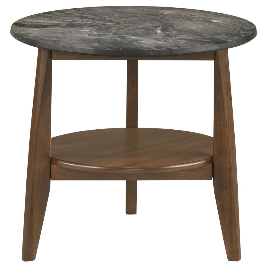 Bradley 3-Piece Round SmartTop™ Coffee Table Set Smokey Grey and Dark Brown