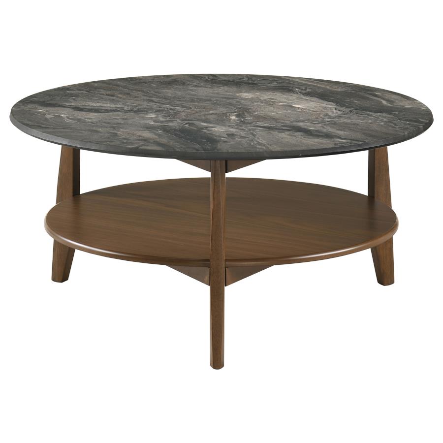 Bradley 3-Piece Round SmartTop™ Coffee Table Set Smokey Grey and Dark Brown