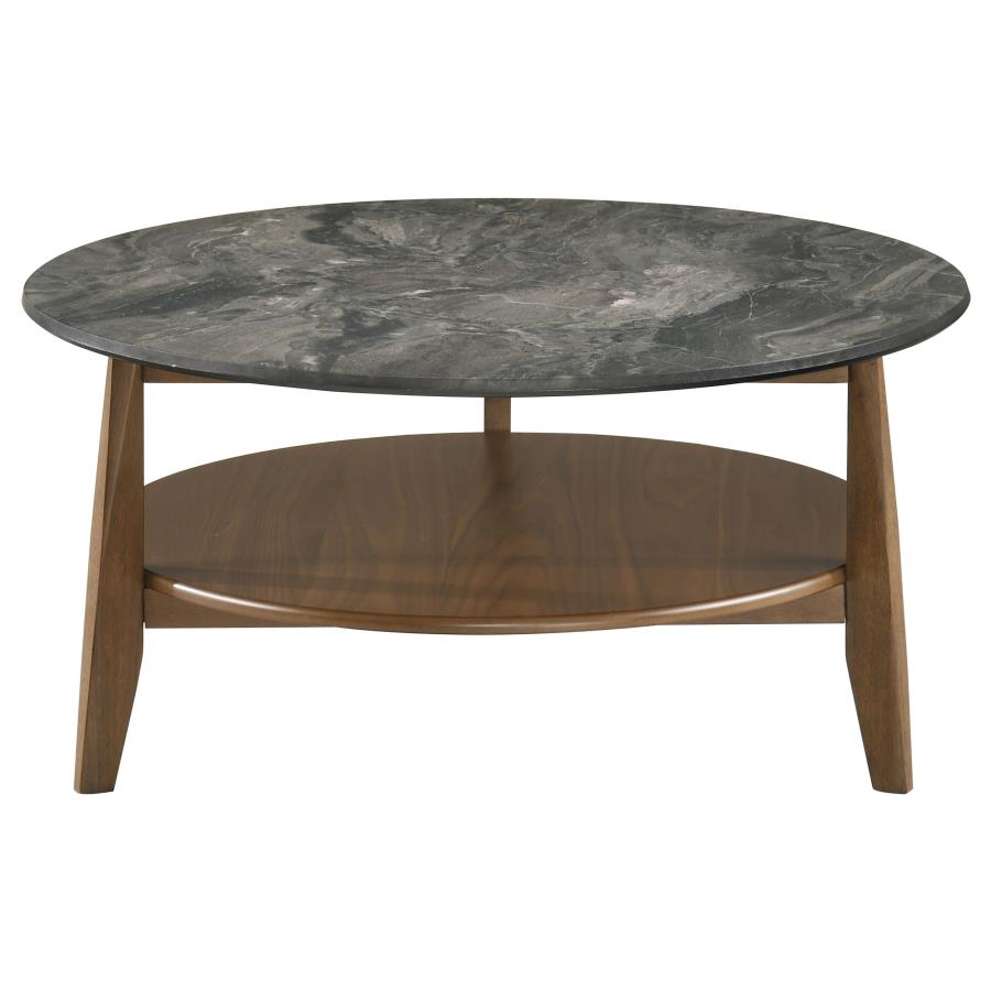 Bradley 3-Piece Round SmartTop™ Coffee Table Set Smokey Grey and Dark Brown