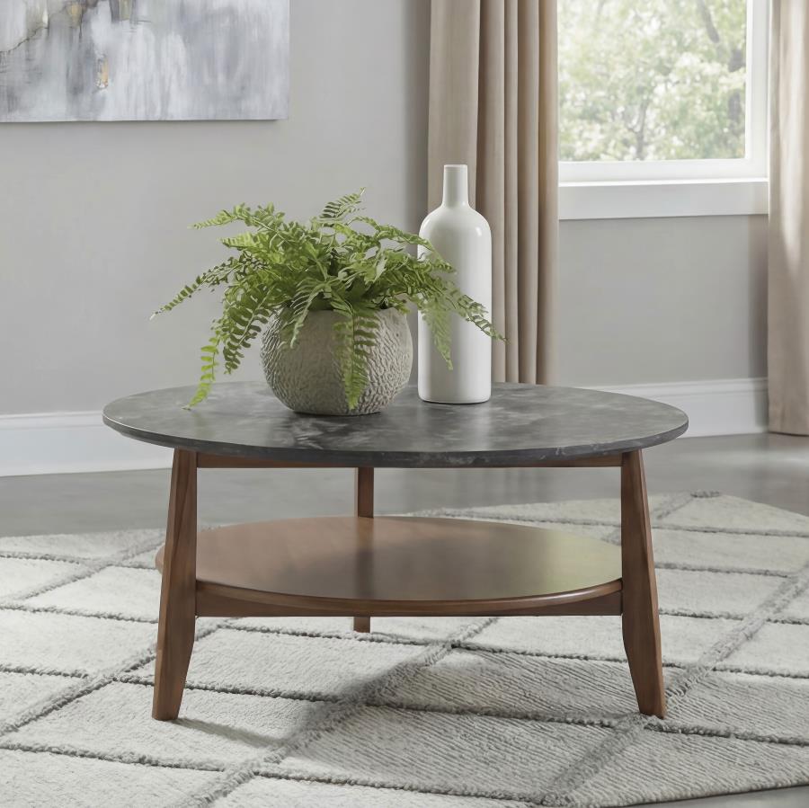 Bradley Round SmartTop™ Cocktail Coffee Table Smokey Grey and Dark Brown