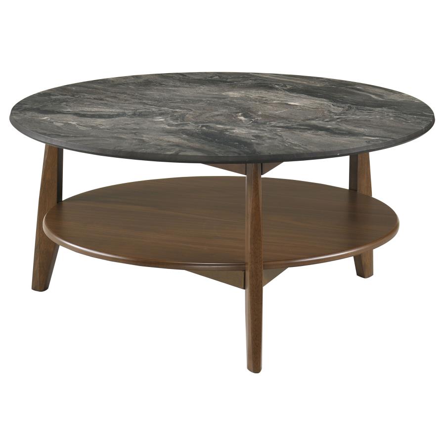 Bradley Round SmartTop™ Cocktail Coffee Table Smokey Grey and Dark Brown
