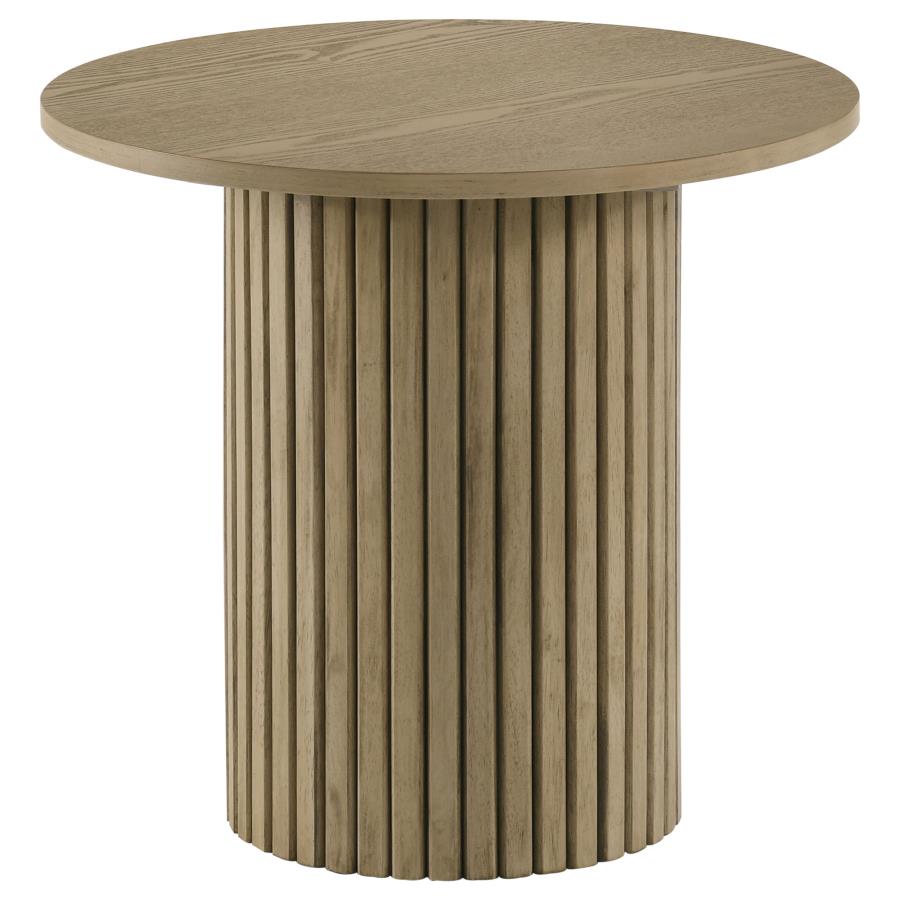 Hamlyn 3-piece Round Fluted Coffee and End Table Set Natural Oak