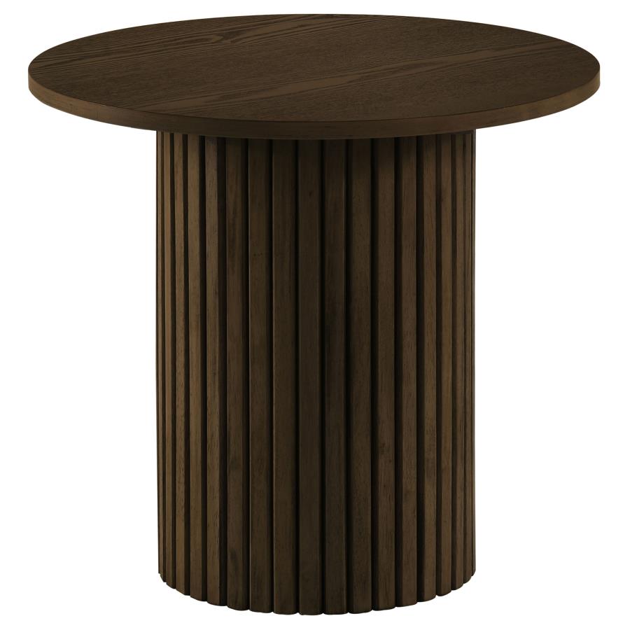 Hamlyn 2-piece Round Fluted Coffee and End Table Set Walnut
