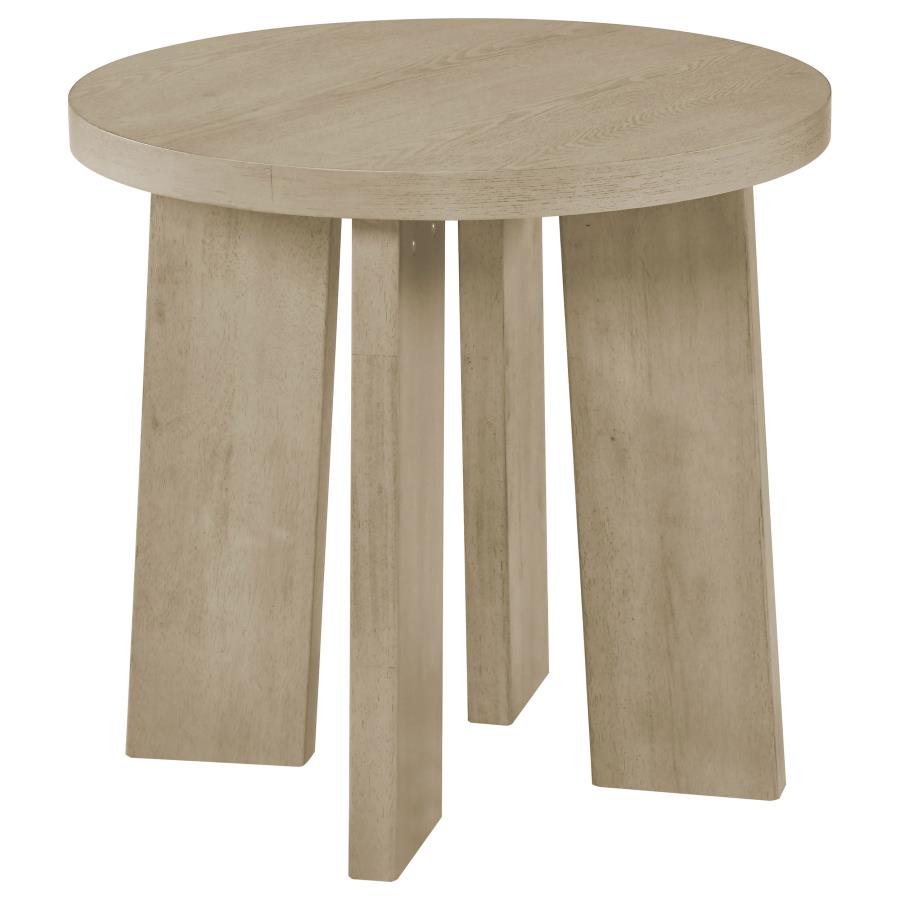 Strouse Contemporary Round End Table in Natural Oak