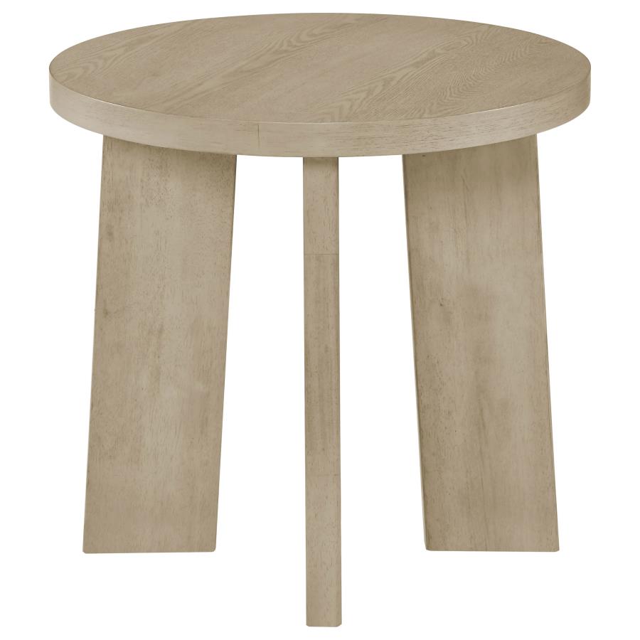 Strouse Contemporary Round End Table in Natural Oak