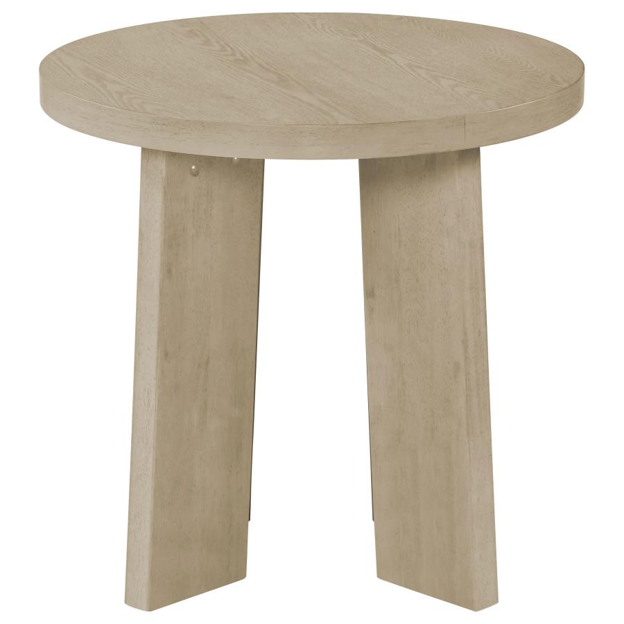 Strouse Contemporary Round End Table in Natural Oak