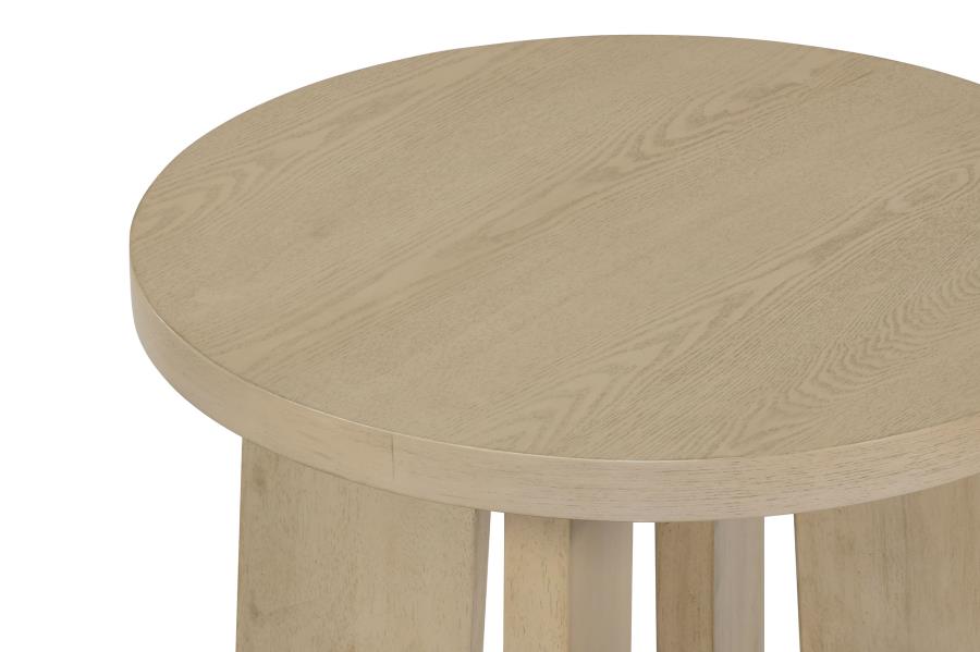 Strouse Contemporary Round End Table in Natural Oak