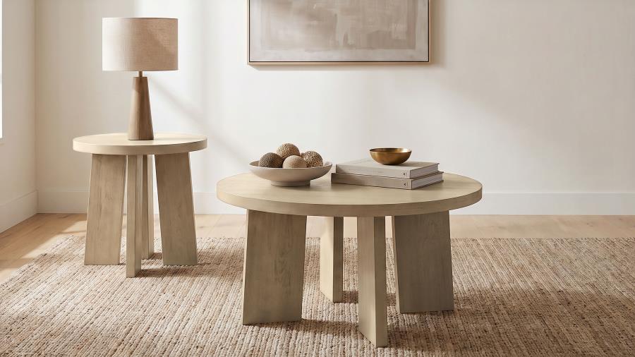 Strouse 2-Piece Round Coffee and End Table Set in Natural Oak