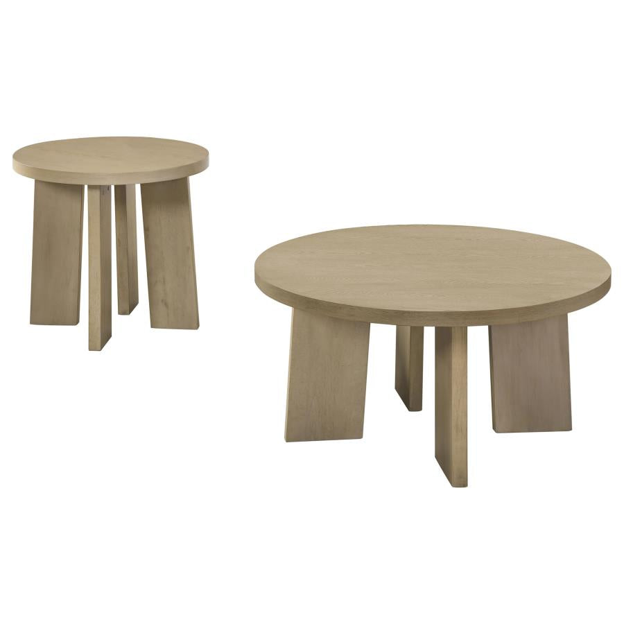 Strouse 2-Piece Round Coffee and End Table Set in Natural Oak