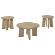 Strouse 3-Piece Round Coffee and End Table Set in Natural Oak