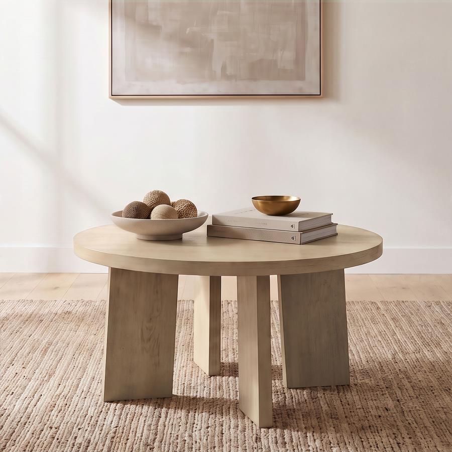 Strouse Contemporary Round Coffee Table in Natural Oak