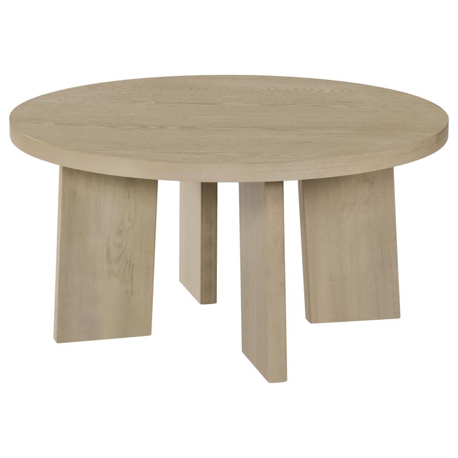 Strouse Contemporary Round Coffee Table in Natural Oak