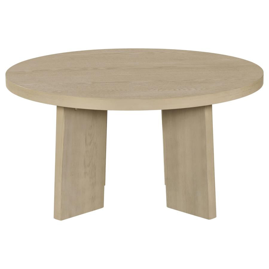 Strouse Contemporary Round Coffee Table in Natural Oak