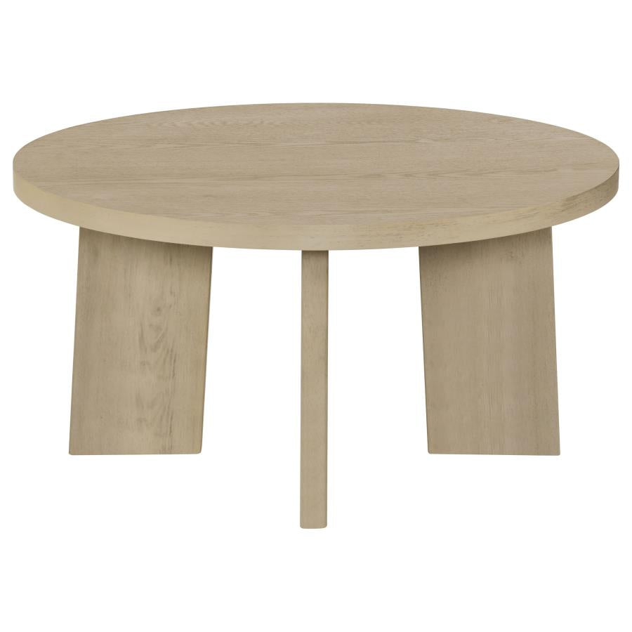 Strouse Contemporary Round Coffee Table in Natural Oak