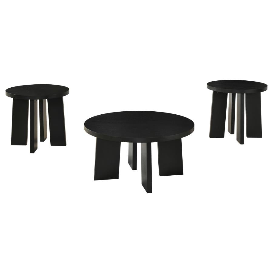 Strouse 3-Piece Round Coffee and End Table Set in Black