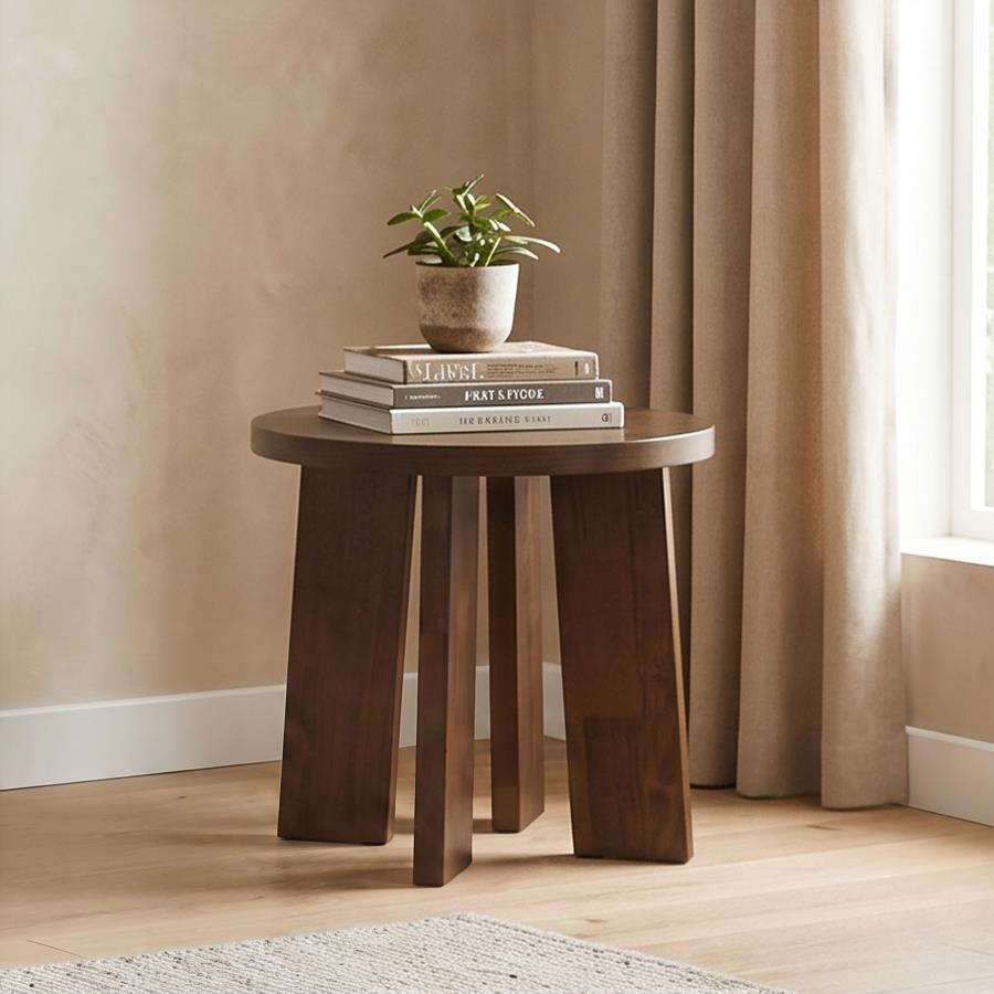 Strouse Contemporary Round End Table in Dark Walnut