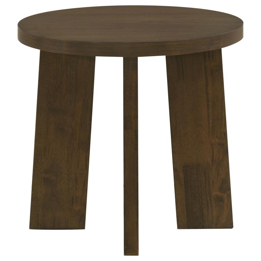 Strouse Contemporary Round End Table in Dark Walnut