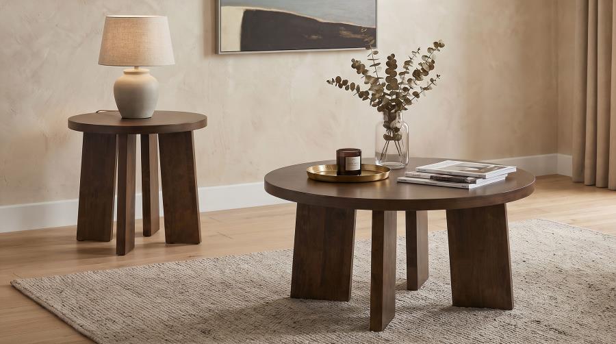 Strouse Contemporary Round End Table in Dark Walnut
