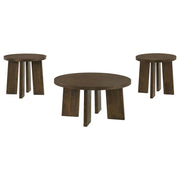 Strouse 3-Piece Round Coffee and End Table Set in Dark Walnut