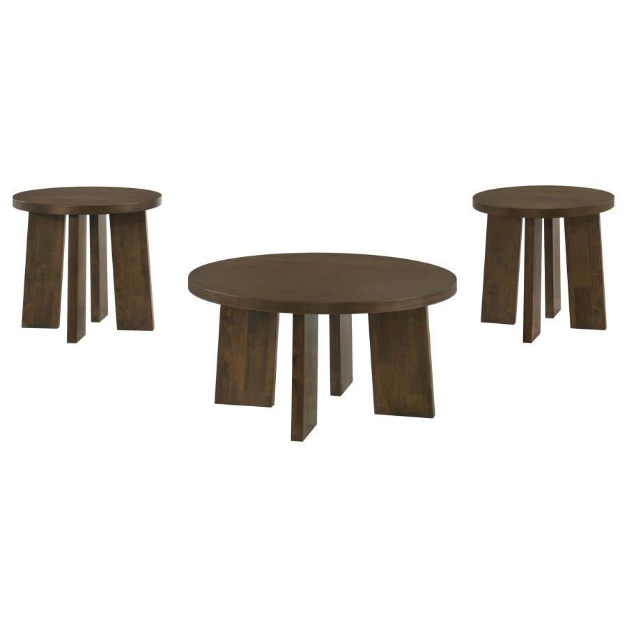 Strouse 3-Piece Round Coffee and End Table Set in Dark Walnut