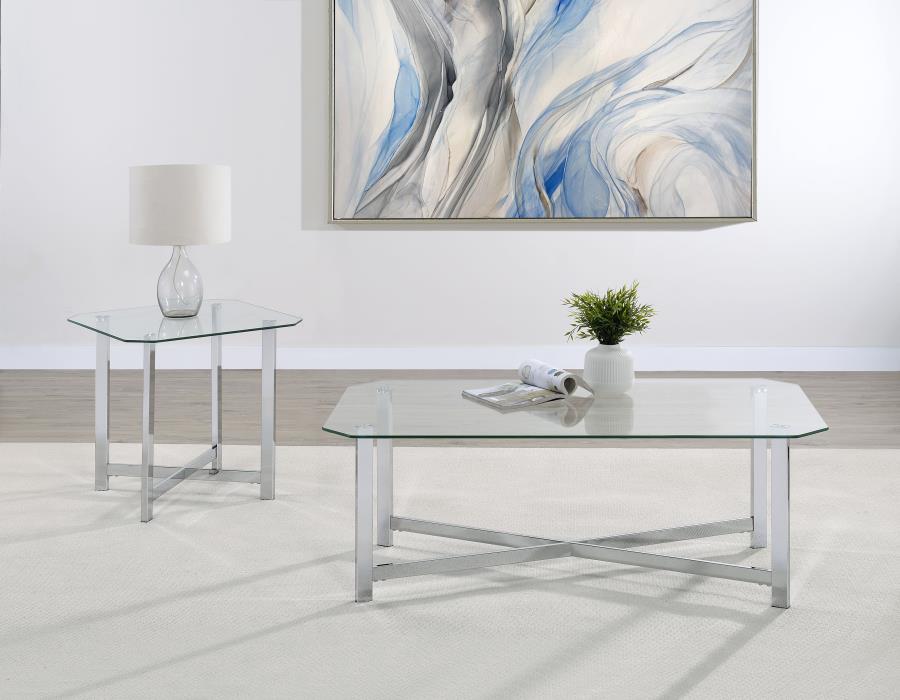 Cronin Square Tempered Glass Top Side End Table Chrome