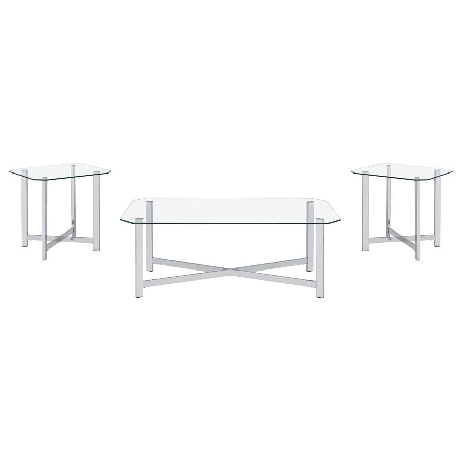 Cronin 3-piece Tempered Glass Top Coffee Table Set Chrome