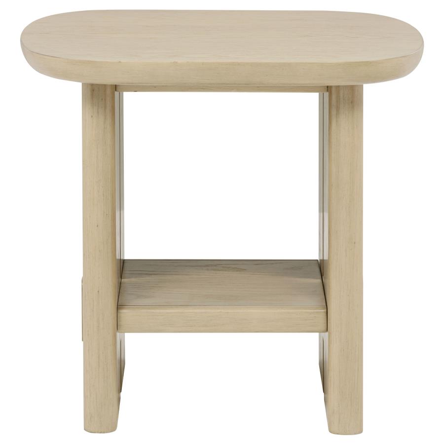 Kailani Coastal Rectangular End Side Table with Shelf Beige Oak