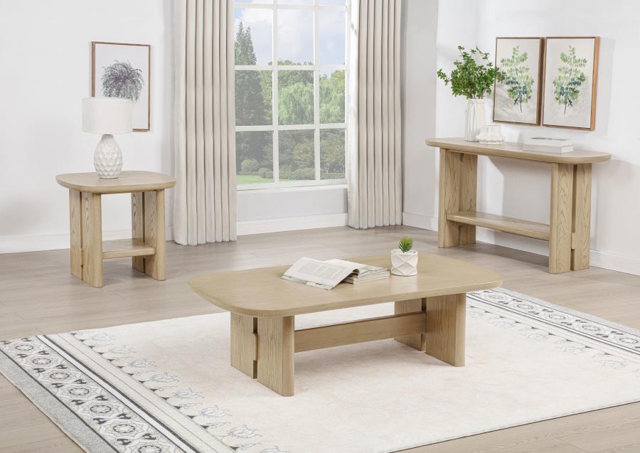 Kailani Coastal Rectangular End Side Table with Shelf Beige Oak