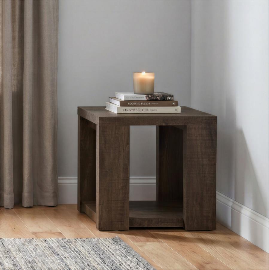 Pavone Transitional Square End Table with Lower Shelf Dark Rustic Mango