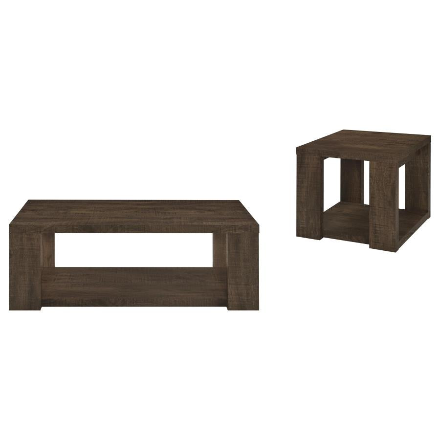 Pavone 2-Piece Coffee and End Table Set with Open Shelves Dark Rustic Mango
