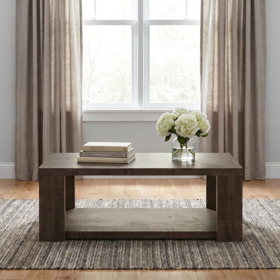 Pavone Rectangular Coffee Table with Open Lower Shelf Dark Rustic Mango