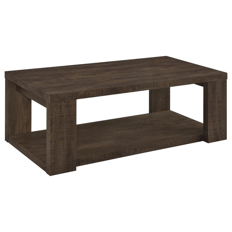 Pavone Rectangular Coffee Table with Open Lower Shelf Dark Rustic Mango