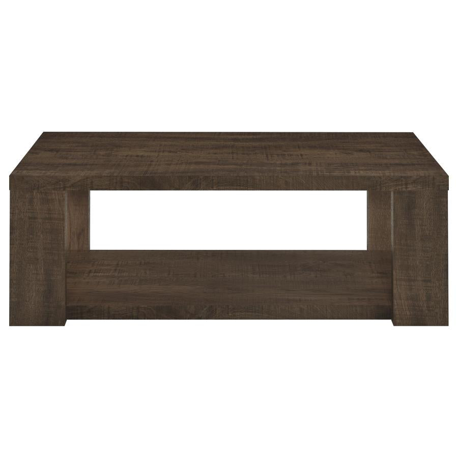 Pavone Rectangular Coffee Table with Open Lower Shelf Dark Rustic Mango