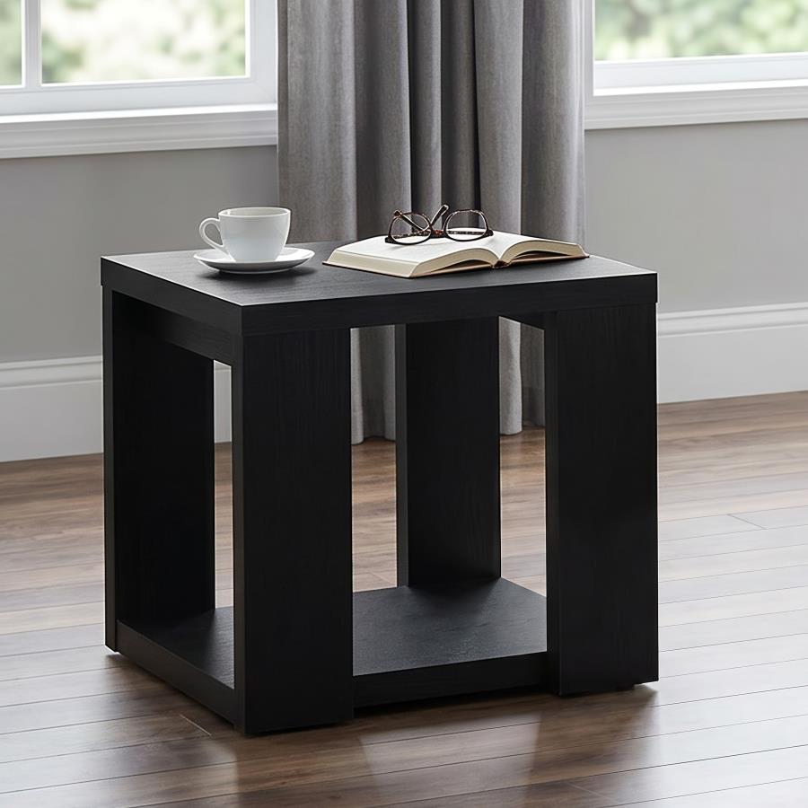 Pavone Transitional Square Storage End Table with Open Lower Shelf Black