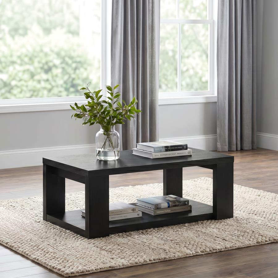 Pavone Transitional Rectangular Coffee Table with Open Lower Shelf Black